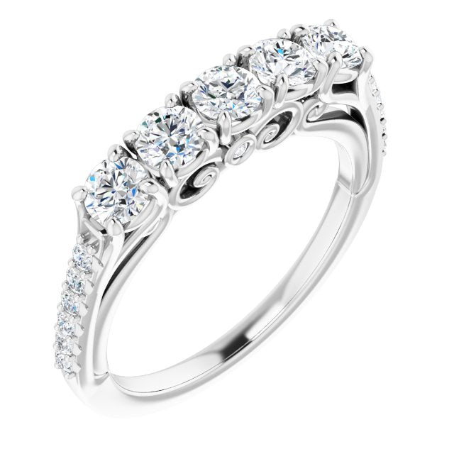 0.37 ct. Round Cut Diamond Wedding Band Filigree Accent Anniversary Ring-VIRABYANI